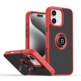 Hard PC Rear / Soft TPU Colorful Border Case with I-ring Holder - RED for iPhone 16 (Only Ground Shipping)