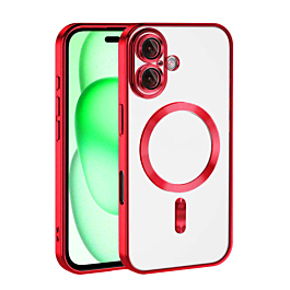 Shiny Wireless Charging Clear Case - RED for iPhone 16 (Only Ground Shipping)