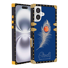 Peacock Feather Design Square Case - NAVY BLUE for iPhone 16 (Only Ground Shipping)