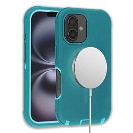 Wireless Charging Heavy Duty Case - LIGHT TEAL for iPhone 16 (Only Ground Shipping)