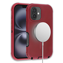 Wireless Charging Heavy Duty Case - RED & BLACK for iPhone 16 (Only Ground Shipping)