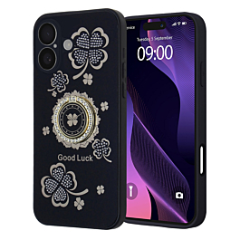 Luxury Diamond Shiny Cases with Ring - BLACK for iPhone 16 Plus (Only Ground Shipping)