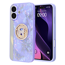 Luxury Diamond Shiny Cases with Butterfly Ring - PURPLE for iPhone 16 (Only Ground Shipping)