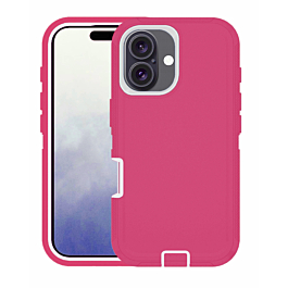Heavy Duty Case for iPhone 16 (HOT PINK & WHITE) (Only Ground Shipping)