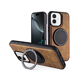Slim Leather Case with Wireless Charging Kickstand - BROWN for iPhone 16 (Only Ground Shipping)
