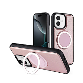 Slim Leather Case with Wireless Charging Kickstand - PINK for iPhone 16 (Only Ground Shipping)