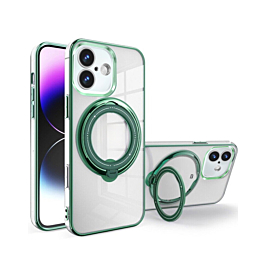 iPhone 16 Magnetic Clear Cases with Magsafe Ring Stand - GREEN (Only Ground Shipping)
