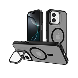 Slim Transparent Camera Stand Case with Wireless Charging - BLACK for iPhone 16 (Only Ground Shipping)