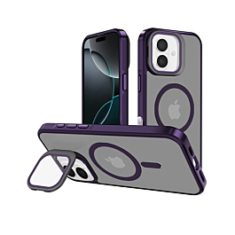 Slim Transparent Camera Stand Case with Wireless Charging - PURPLE for iPhone 16 (Only Ground Shipping)