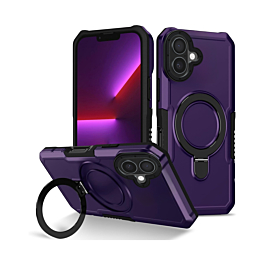 Hard PC Shockproof Case w /Ring Holder - DARK PURPLE for iPhone 16 (Only Ground Shipping)