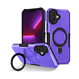 Hard PC Shockproof Case w /Ring Holder - PURPLE for iPhone 16 (Only Ground Shipping)