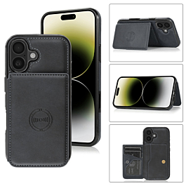 Leather Pocket Wallet Case - BLACK for iPhone 16 (Only Ground Shipping)