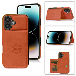 Leather Pocket Wallet Case - ORANGE for iPhone 16 (Only Ground Shipping)