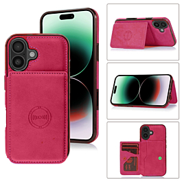 Leather Pocket Wallet Case - PINK for iPhone 16 (Only Ground Shipping)