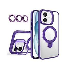 Magnetic Clear Case with 2 Kickstand & Camera Lens - DARK PURPLE for iPhone 16 (Only Ground Shipping)