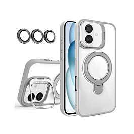 Magnetic Clear Case with 2 Kickstand & Camera Lens - GRAY for iPhone 16 (Only Ground Shipping)