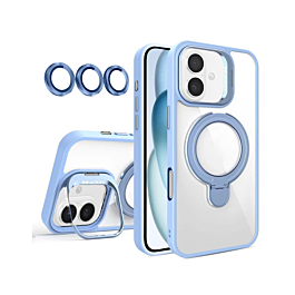 Magnetic Clear Case with 2 Kickstand & Camera Lens - LIGHT BLUE for iPhone 16 (Only Ground Shipping)