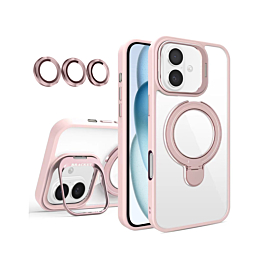 Magnetic Clear Case with 2 Kickstand & Camera Lens - PINK for iPhone 16 (Only Ground Shipping)