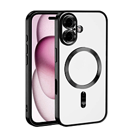 iPhone 16 Plus Shiny Wireless Charging Clear Case - BLACK (Only Ground Shipping)