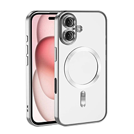 iPhone 16 Plus Shiny Wireless Charging Clear Case - SILVER (Only Ground Shipping)