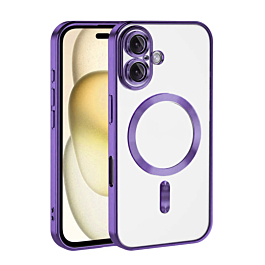 Shiny Wireless Charging Clear Case - DARK PURPLE for iPhone 16 (Only Ground Shipping)