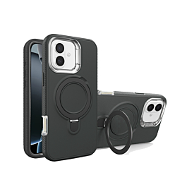 Support Heavy Duty Case with Wireless Charging Kickstand - BLACK for iPhone 16 (Only Ground Shipping)