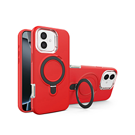 Support Heavy Duty Case with Wireless Charging Kickstand - RED for iPhone 16 (Only Ground Shipping)