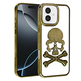 Transparent Skull Design Case - GOLD for iPhone 16 (Only Ground Shipping)