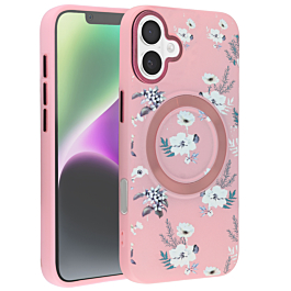 Flower Design Wireless Charging Case - PINK for iPhone 16 (Only Ground Shipping)