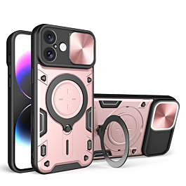 iPhone 16 Slide Camera Lens Cover Case with Ring Stand - ROSE GOLD (Only Ground Shipping)