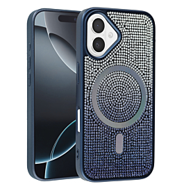 Wireless Charging Bling Diamond Crystal Case - BLUE for iPhone 16 (Only Ground Shipping)