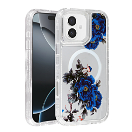 Flower Design Transparent Case with Wireless Charger - Style 2 for iPhone 16 (Only Ground Shipping)