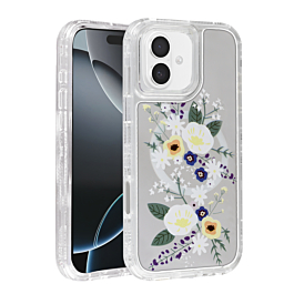Flower Design Transparent Case with Wireless Charger - Style 3 for iPhone 16 (Only Ground Shipping)