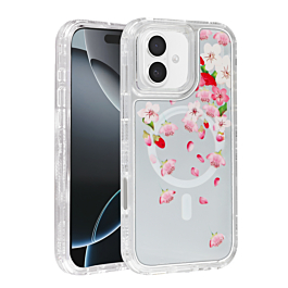 Flower Design Transparent Case with Wireless Charger - Style 6 for iPhone 16 (Only Ground Shipping)