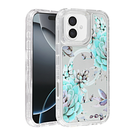 Flower Design Transparent Case with Wireless Charger - Style 8 for iPhone 16 (Only Ground Shipping)