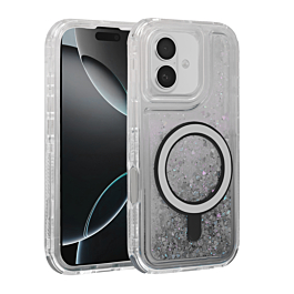 Wireless Charging Protective Glitter Liquid Bumper Case - BLACK for iPhone 16 (Only Ground Shipping)