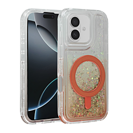 Wireless Charging Protective Glitter Liquid Bumper Case - RED for iPhone 16 (Only Ground Shipping)