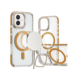 Thin Magnetic Clear Case with Camera Stand Kickstand - DESERT GOLD for iPhone 16 (Only Ground Shipping)