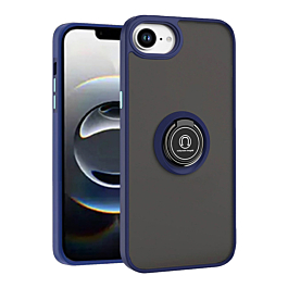 Hard PC Rear / Soft TPU Colorful Border Case with I-ring Holder - (NAVY BLUE) for iPhone 16e / 17e (Only Ground Shipping)
