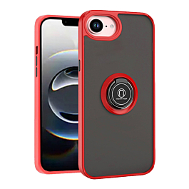 Hard PC Rear / Soft TPU Colorful Border Case with I-ring Holder - (RED) for iPhone 16e / 17e (Only Ground Shipping)