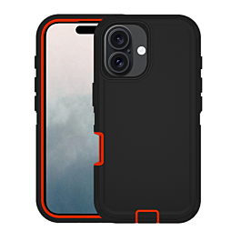 Heavy Duty Case for iPhone 16 Plus (BLACK & RED) (Only Ground Shipping)