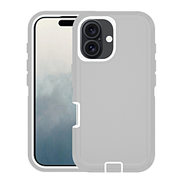Heavy Duty Case for iPhone 16 Plus (GRAY & WHITE) (Only Ground Shipping)