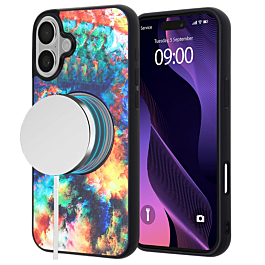 Printing Design Wireless Charging Case - COLORFUL - BLACK for iPhone 16 Plus (Only Ground Shipping)