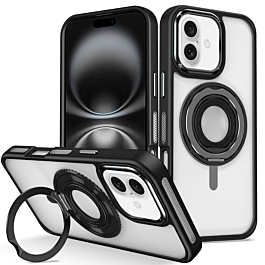 Skin Feel Transparent Case with Silicone Ring Holder - BLACK for iPhone 16 Plus (Only Ground Shipping)