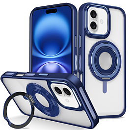 Skin Feel Transparent Case with Silicone Ring Holder - DARK BLUE for iPhone 16 Plus (Only Ground Shipping)