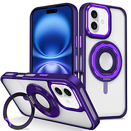 Skin Feel Transparent Case with Silicone Ring Holder - PURPLE for iPhone 16 Plus (Only Ground Shipping)