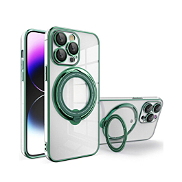 iPhone 16 Pro Magnetic Clear Cases with Magsafe Ring Stand - GREEN (Only Ground Shipping)