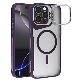 Matte Transparent Camera Stand Case with Wireless Charging for iPhone 16 Pro (PURPLE) (Only Ground Shipping)