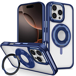 Skin Feel Transparent Case with Silicone Ring Holder - DARK BLUE for iPhone 16 Pro (Only Ground Shipping)