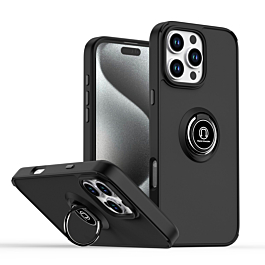 Hard PC Rear / Soft TPU Colorful Border Case with I-ring Holder - BLACK for iPhone 16 Pro (Only Ground Shipping)